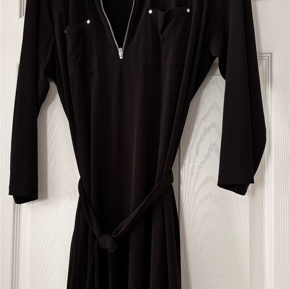 Never worn! Susan Graver Black Long Sleeve Dress with tie belt